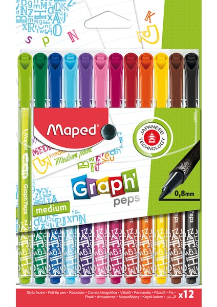 749652 Graph Peps Desenli 0.8 Keçe Uçlu Kalem 12 Renk