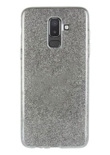 Samsung Galaxy A6 2018 Kılıf Silvery Simli Soft Silikon Kılıf + Nano Ekran Koruyucu Cam Gri