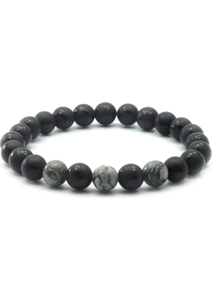 8 mm Desenli Oniks Jasper Doğal Taş Erkek Bileklik