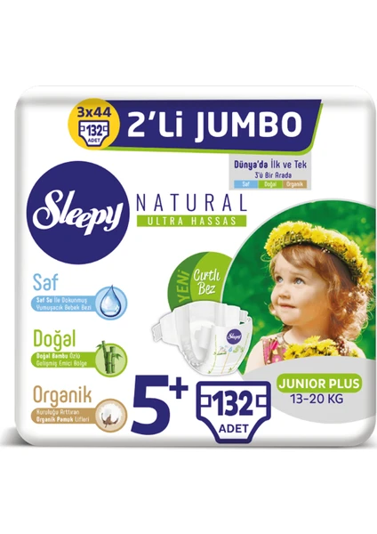 Natural Bebek Bezi Ikili Jumbo 5+ Numara 44X3 (132 Adet)