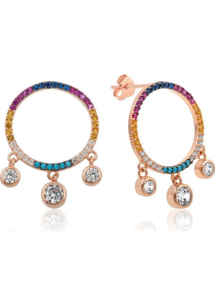 ​Gümüş Renkli Taşlı Daire Bayan Küpe