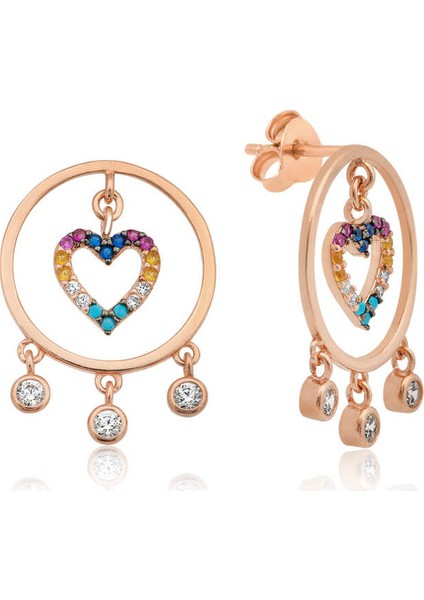 Gümüş Kalpli Halka Bayan Küpe