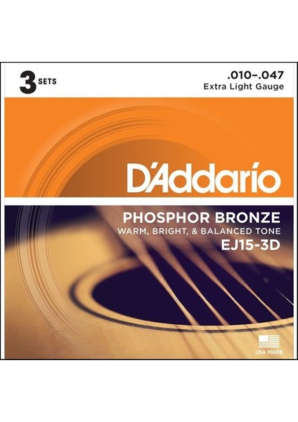 Daddario Ej153D 3 Paket Akustik Gitar Tel Seti