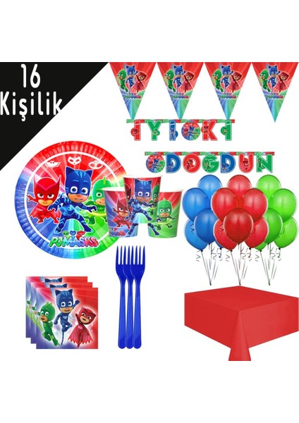 Pija Maskeliler 16 Kişilik Tabak, Bardak, Çatal, Balon Parti Seti