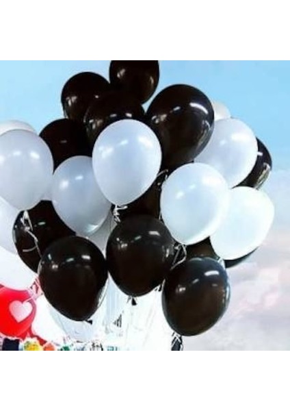Balon Evi Siyah Beyaz Renklerinde Balon 25 25 Toplam 50 Adet