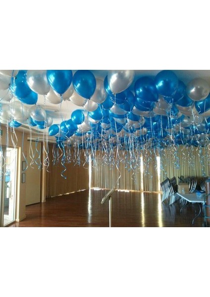 Balon Evi 50 Adet Metalik Kaliteli Balon (Mavi - Gümüş Karışık) Uçan Balon modelleri