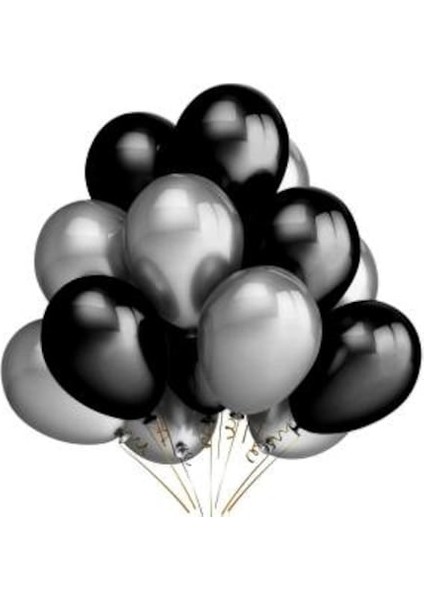 Balon Evi 20 Adet Siyah-Gri Metalik Balon 12 İnç