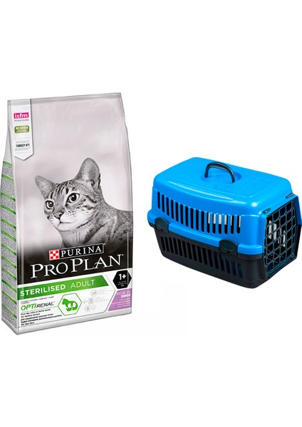 Pro Plan Sterilised Kıısırlaştırılmış Kediler İçin Tavuklu ve Hindili Kedi Mamasi 1,5 kg + Pet Style Taşıma Çantası 49 cm Mavi