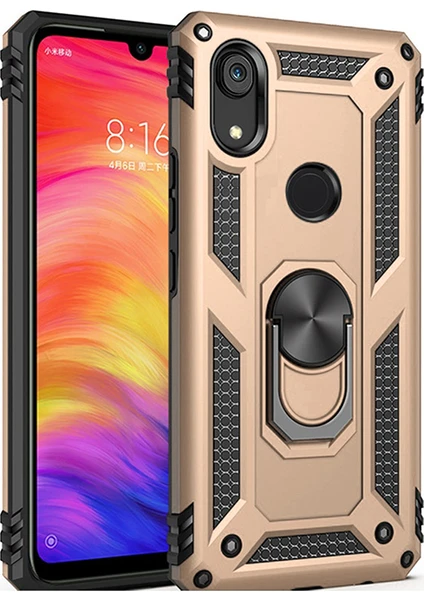 Honor Honor 8A Kılıf Zırh Koruma Yüzüklü Standlı Armor Silikon Kapak Gold