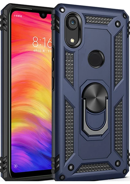 Honor Honor 8A Kılıf Zırh Koruma Yüzüklü Standlı Armor Silikon Kapak Mavi