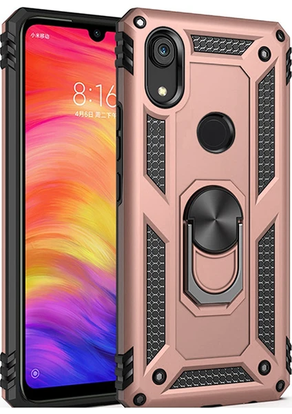 Honor Honor 8A Kılıf Zırh Koruma Yüzüklü Standlı Armor Silikon Kapak + Ekran Koruma Rose Gold