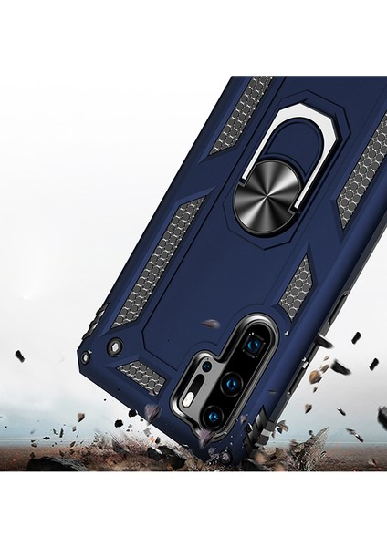 P30 Pro Kılıf Zırh Koruma Yüzüklü Standlı Armor Silikon Kapak Mavi