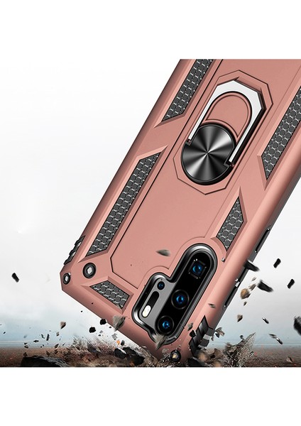 Huawei P30 Pro Kılıf Zırh Koruma Yüzüklü Standlı Armor Silikon Kapak Rose Gold