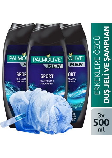 Men Sport Erkek Duş Jeli 500 ml x 3 Adet + Duş Lifi