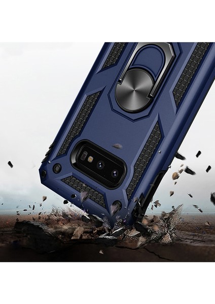 Samsung Galaxy S10E Kılıf Zırh Koruma Yüzüklü Standlı Armor Silikon Kapak Mavi