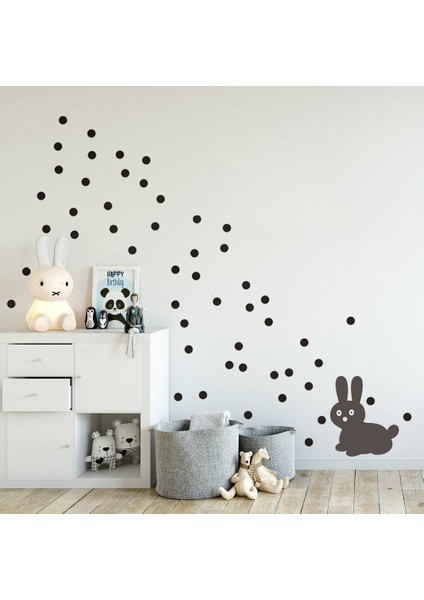 Areksan Reklam Siyah Pots Dekoratif Puantiyeler Çocuk Odası Duvar Sticker 80 Adet 3 cm