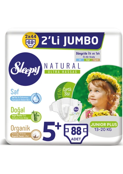 Natural Bebek Bezi Ikili Jumbo 5+ Numara 44X2 (88 Adet)