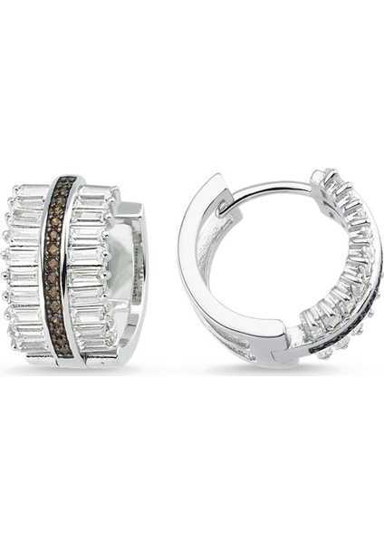 Gümüş Bagetli Brown Taşlı Küpe G78Kp