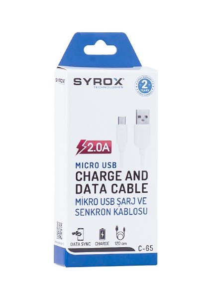 SYX-C65 Micro USB 2.0A Şarj ve Data Kablosu 1 mt