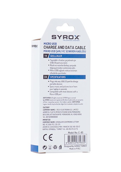 SYX-C65 Micro USB 2.0A Şarj ve Data Kablosu 1 mt