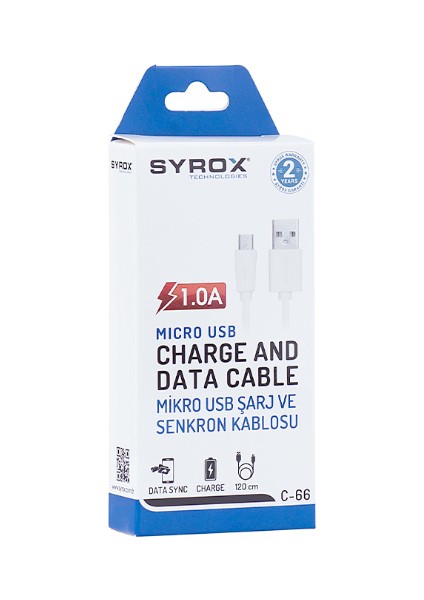 SYX-C66 Micro USB 1.0A Şarj ve Data Kablosu 1.2 mt