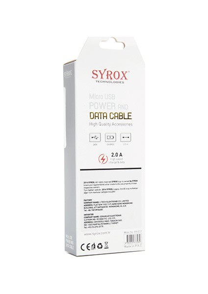 SYX-C17 Micro USB 2.0A Şarj ve Data Kablosu 2 mt