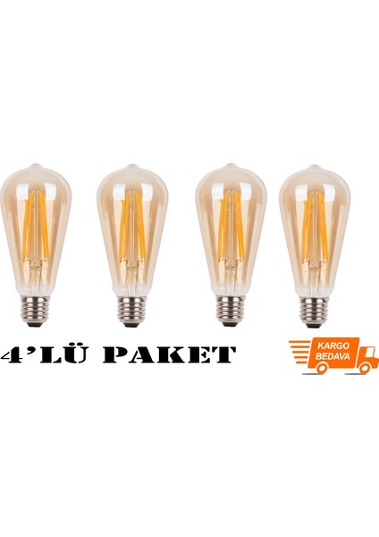 CT-4284 6W E27 Amber Rustik LED Ampul 4'lü Paket