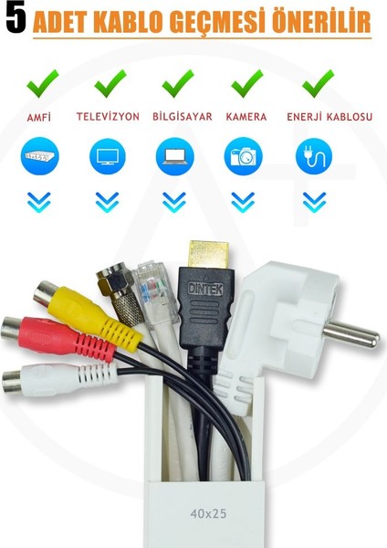 40x25 mm Güçlü Yapışkan Bantlı Beyaz 2x1m=2m Kablo Kanalı fiyatları