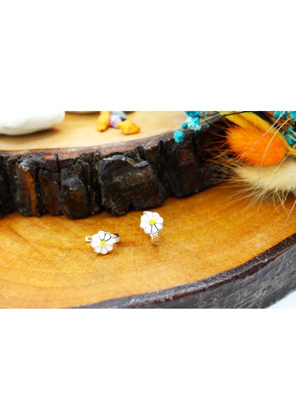 Renkli Cam Mineli Papatya Küpe