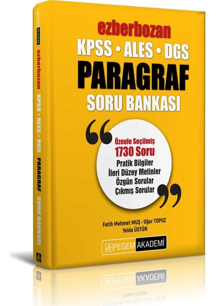 Pegem Akademi Yayıncılık KPSS ALES DGS Ezberbozan Paragraf Soru Bankası