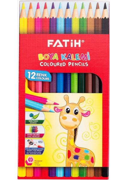 12 Renk Tam Boy Kuru Boya Kalemi 3 Adet
