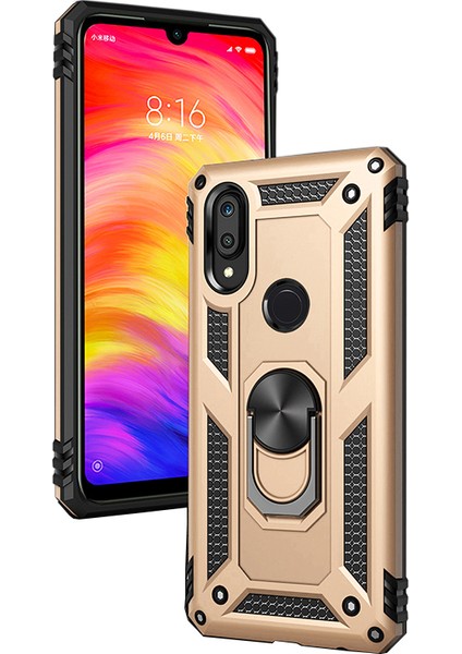 Huawei P Smart 2019 Kılıf Zırh Koruma Yüzüklü Standlı Armor Silikon Kapak Gold