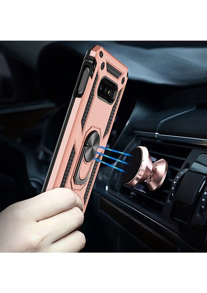 Samsung Galaxy S10e Kılıf Zırh Koruma Yüzüklü Standlı Armor Silikon Kapak Rose Gold