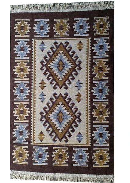 Uşak Kilimi - Kahverengi Renk Çift Taraflı Antik Tarz Eşme Desen Kilim Yolluk Lidya Tekstil - 140X210CM