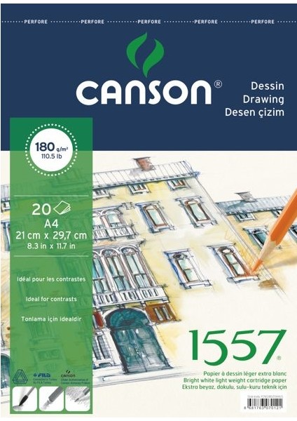1557 Dessin Resim ve Çizim Blok 180 Gr. Spiralli A4 20 Sayfa