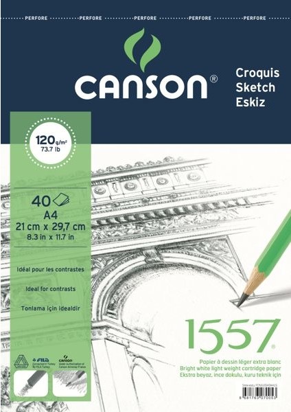 1557 Eskiz Defteri 120 Gr. Üstten Spiralli A4 40 Sayfa