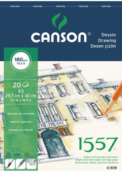 1557 Dessin Resim ve Çizim Blok 180 Gr. Spiralli A3 20 Sayfa