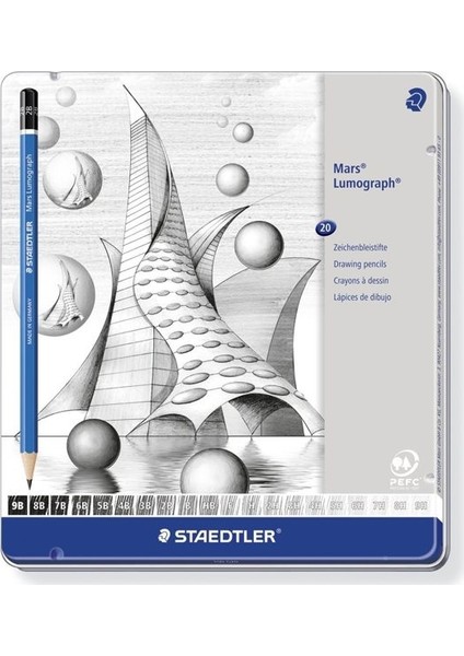 Mars Lumograph Dereceli Kalem Karakalem Seti 20'li Metal Kutu (9b-9h)