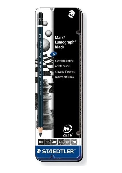 Mars Lumograph Black Dereceli Kalem Karakalem 6'lı Set Metal Kutu