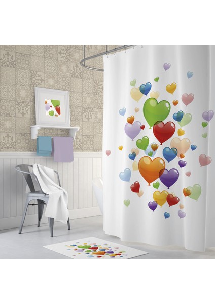 Tropik Heart Balloons Banyo Duş Perdesi Tek Kanat 1 x 180 x 200 cm