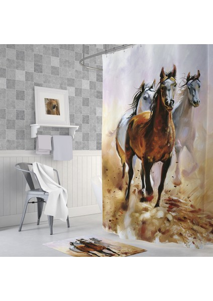 Tropik Horses Banyo Duş Perdesi Tek Kanat 1 x 180 x 200 cm