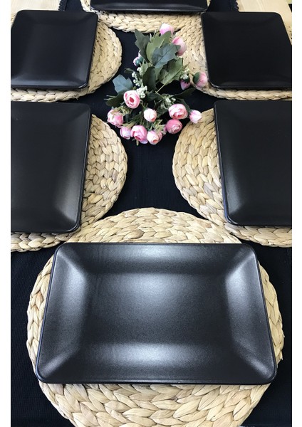 6 Adet 31 x 21 cm Mat Siyah Kayık Servis Tabağı fiyatları