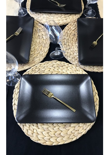 4 Adet 31 x 21 cm Mat Siyah Kayık Servis Tabağı fiyatları