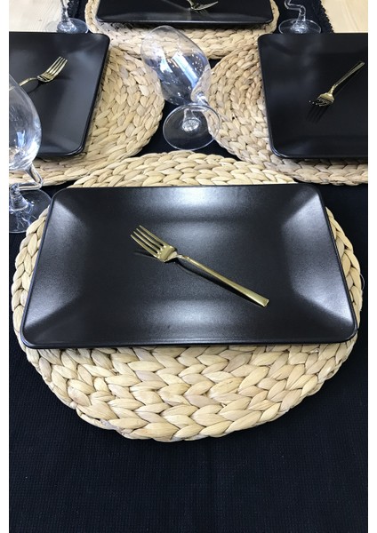 4 Adet 31 x 21 cm Mat Siyah Kayık Servis Tabağı modelleri