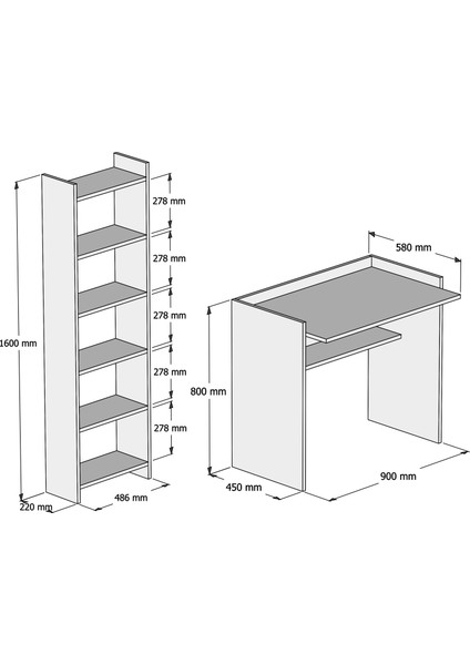 Kösem Beyaz Çalışma Masası Kitaplıklı 90 cm T2040