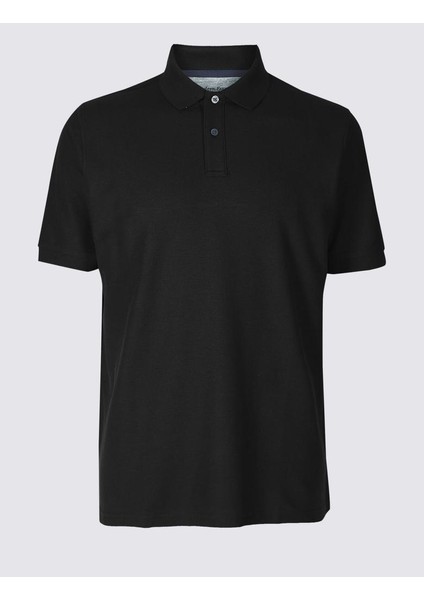 Siyah Polo Yaka Kısa Kollu Tişört İş Tişörtü Erkek T-Shirt