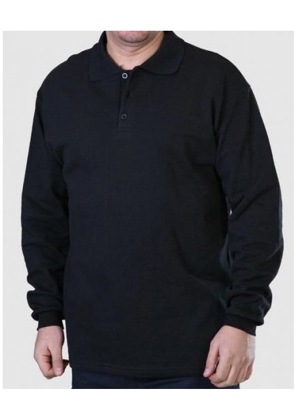 Siyah Polo Yaka Sweatshirt İş Tişörtü Erkek T-Shirt