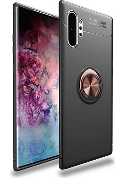 Case 4U Note 10 Plus Uyumlu Kılıf Autofocus Shockprof Ravel Yüzüklü Standlı Slikon Kapak Siyah Rose Gold