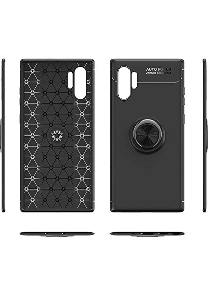 Case 4U Note 10 Plus Kılıf Autofocus Shockprof Ravel Yüzüklü Standlı Slikon Kapak Siyah Mavi