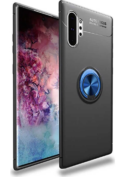 Case 4U Note 10 Plus Kılıf Autofocus Shockprof Ravel Yüzüklü Standlı Slikon Kapak Siyah Mavi